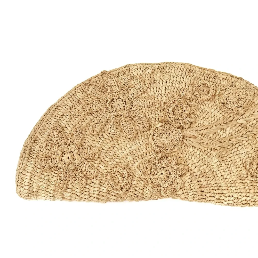 Vanessa Bruno Raffia Floral Half-Moon Clutch Bag Natural Beige - Picture 8 of 11